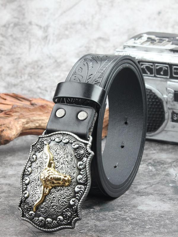 Western Cow Head Design Buckle Belt, Vintage Style Animal Decor Belt for Men & Women, Fashion Belt for Party, Daily Decor, Trendy  Belt for Birthday Gift