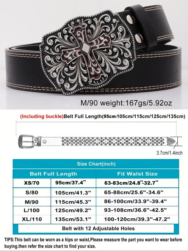 Vintage Cross Design Western Belt, Fashion PU Leather Belt for Women & Men, Casual Retro Accessories for Jeans Trousers for Daily Life