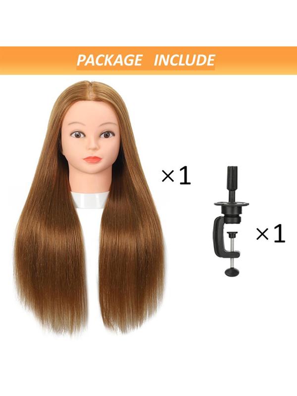 Long Straight Hair Wig Model Head,  Hair Wig Model Head with Table Clamp Holder for Hairdresser Practice, Hair Styling Braiding Cutting Practice Head