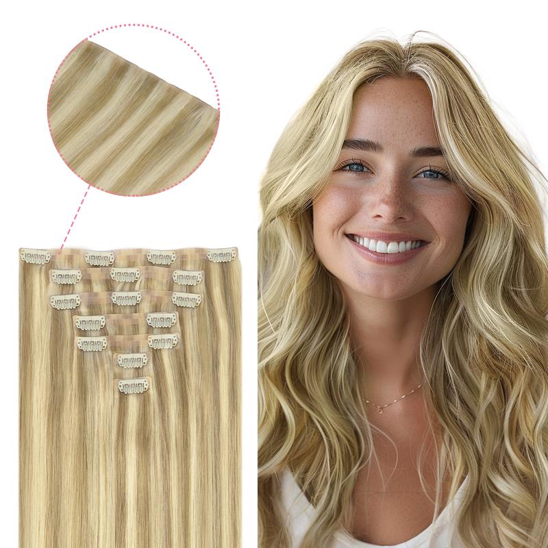 GOOGOO Invisi Edge Injected Seamless Clip in Human Hair Extensions Invisible Natural Straight