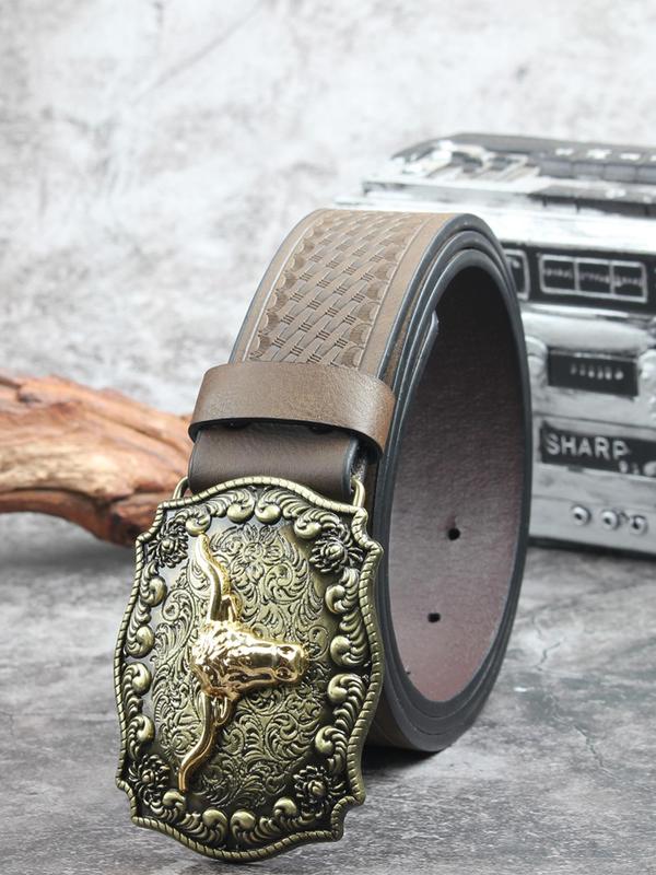 Western Cow Head Design Buckle Belt, Vintage Style Animal Decor Belt for Men & Women, Fashion Belt for Party, Daily Decor, Trendy  Belt for Birthday Gift