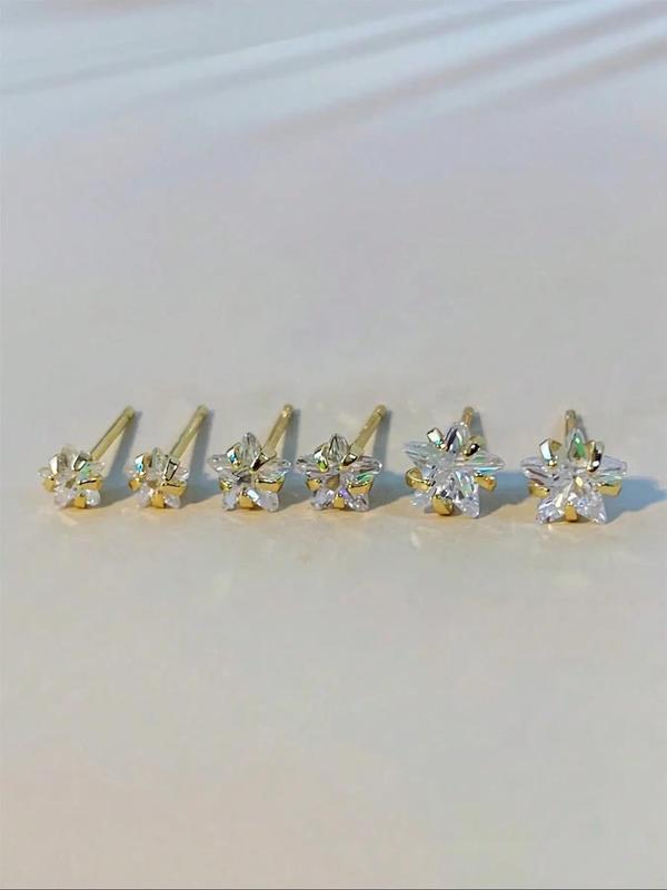 3 Pairs Multiple Size Rhinestone Decor Star Design Stud Earrings, Simple Matching Earrings for Everyday Use, Fashion Accessories for Women for Gift