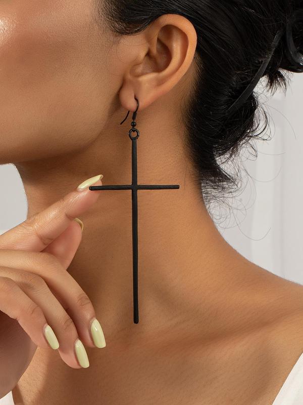 Women's Street Trend Cross Charm Dangle Earrings, 1 Pair Trendy Minimalist Dangle Earrings, Chic Exaggerated Jewelry for Party Decor