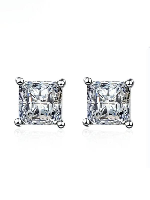 Unisex Elegant Square Shaped Glittering Stud Earrings (1 Pair), Exquisite Trendy Minimalist Stud Earrings, Fashionable Jewelry for Daily & Party Decoration