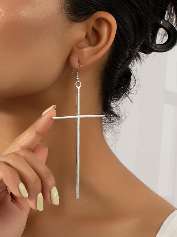 Women's Street Trend Cross Charm Dangle Earrings, 1 Pair Trendy Minimalist Dangle Earrings, Chic Exaggerated Jewelry for Party Decor