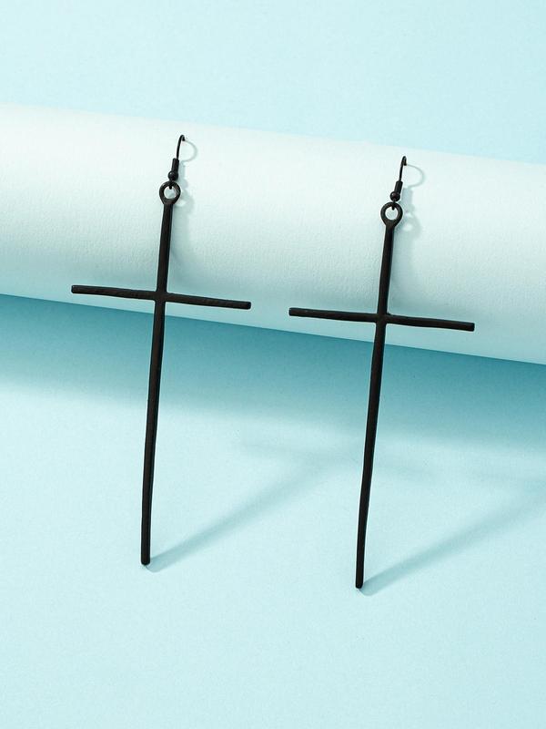 Women's Street Trend Cross Charm Dangle Earrings, 1 Pair Trendy Minimalist Dangle Earrings, Chic Exaggerated Jewelry for Party Decor