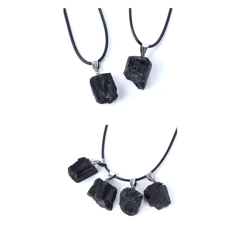 Black Tourmaline Rough Stone Pendant Natural Crystal Irregular Pendants with Shape Tourmaline Ore Specimen Necklace