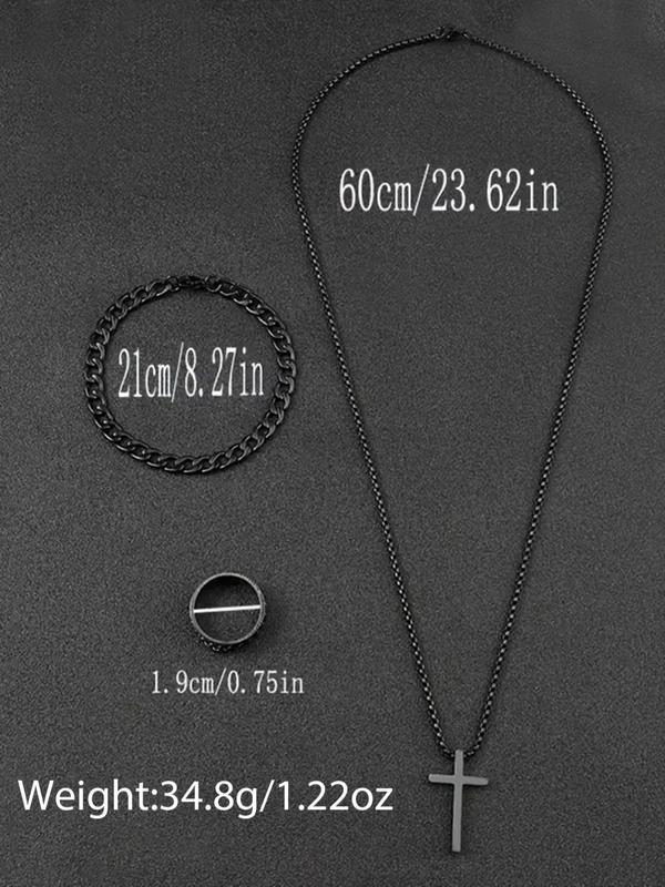 Men's Business Round Dial Quartz Watch & Chain Bracelet & Ring & Cross Necklace Set, Fashion Watch Set for Party, Daily Clothing Decor, Trendy Exquisite Watch Set for Gift