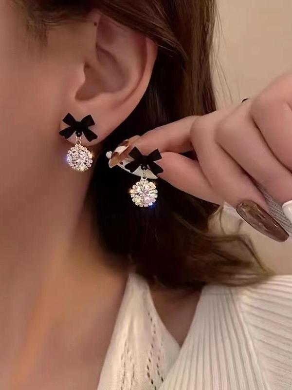 Rhinestone Decor Bowknot Design Dangle Earrings, Fashionable Jewelry for Women, Trendy All-match & Exquisite Jewelry for Birthday Gift