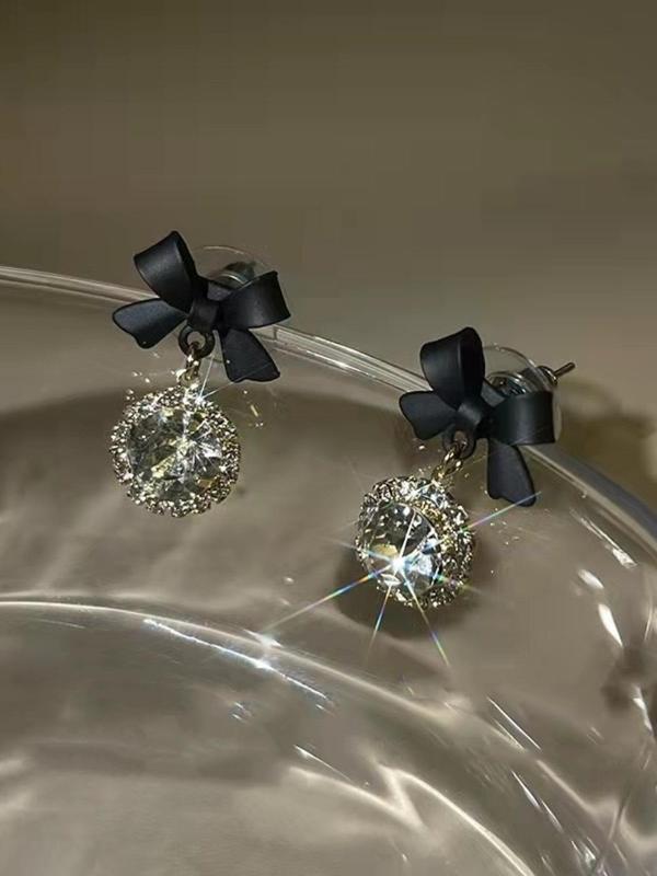 Rhinestone Decor Bowknot Design Dangle Earrings, Fashionable Jewelry for Women, Trendy All-match & Exquisite Jewelry for Birthday Gift