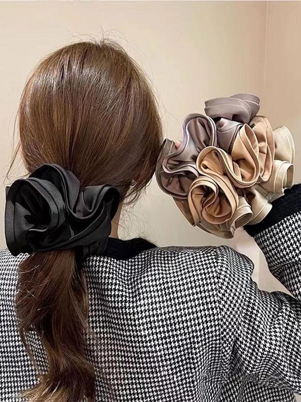 Solid Color Ruched Design Hair Tie, High Stretch Scrunchie, Casual Simple Hair Accessories for Women & Girls, Minimalist Headwear Suitable for Thick Hair