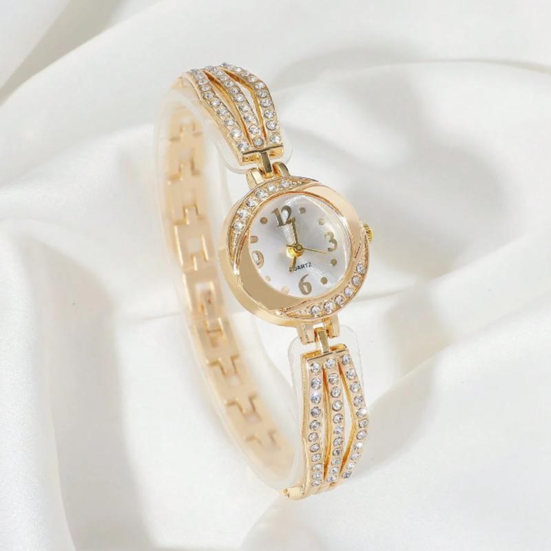 Elegant And Stylish Quartz Watch For Women With Rhinestone Decoration, Gold-Tone Chain, Suitable For Daily Wear As A Gift For Students Returning To School