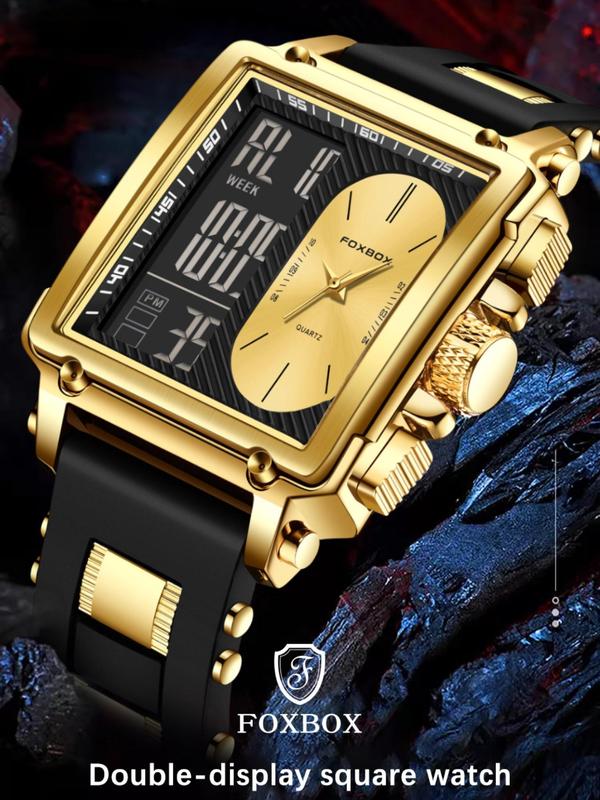 Men's Casual Fashion Square Dial Digital Analog Quartz Watch, Fashion Waterproof Watch for Party, Trendy All-match & Exquisite Watch for Gift with Box Watches For Men