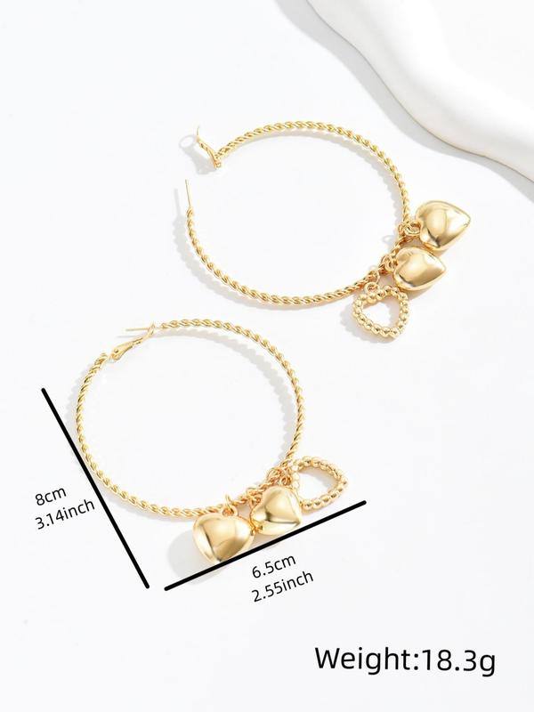 1 Pair Trendy Heart Design Hoop Earrings, Fashionable Casual Matching Elegant Women's Earrings Jewelry for Party, Classic Fashion Accessories for Daily Wear