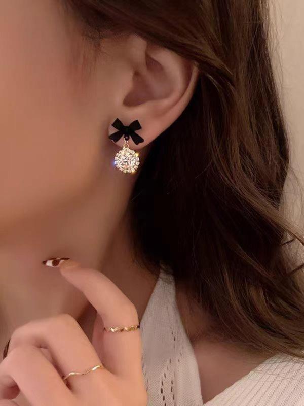 Rhinestone Decor Bowknot Design Dangle Earrings, Fashionable Jewelry for Women, Trendy All-match & Exquisite Jewelry for Birthday Gift