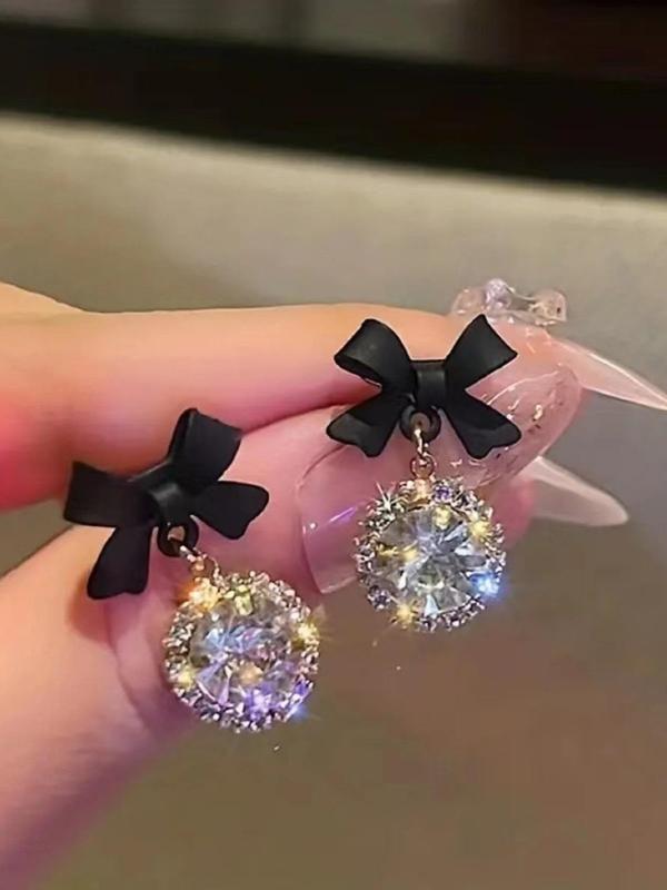 Rhinestone Decor Bowknot Design Dangle Earrings, Fashionable Jewelry for Women, Trendy All-match & Exquisite Jewelry for Birthday Gift