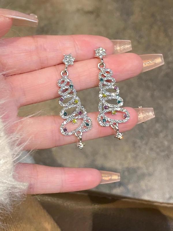 Christmas Tree Design Dangle Earrings, Rhinestone Decor Earrings for Women & Girls, Fashion Jewelry for Party, Daily Decor, Trendy All-match & Exquisite Jewelry for Birthday Gift