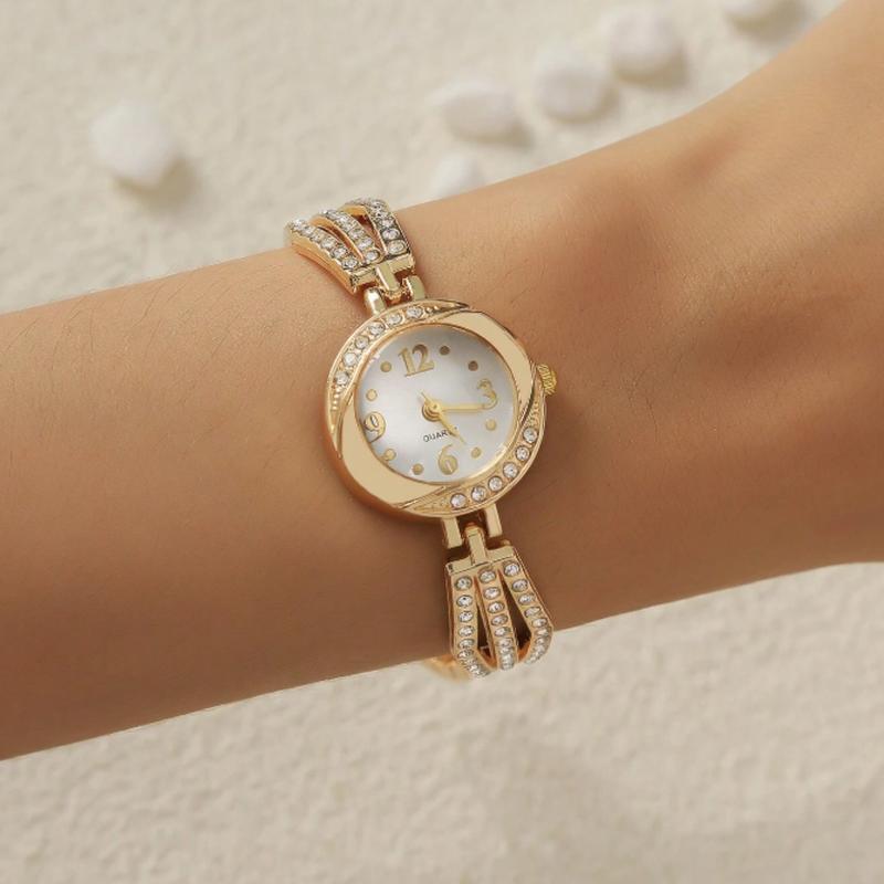 Elegant And Stylish Quartz Watch For Women With Rhinestone Decoration, Gold-Tone Chain, Suitable For Daily Wear As A Gift For Students Returning To School