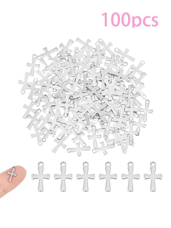 Stainless Steel Cross Charms, 100pcs Fashionable Cross Charms for DIY Jewelry Making, Trendy All-match & Exquisite DIY Jewelry for Birthday Gift