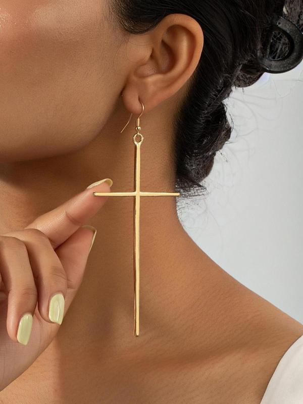 Women's Street Trend Cross Charm Dangle Earrings, 1 Pair Trendy Minimalist Dangle Earrings, Chic Exaggerated Jewelry for Party Decor