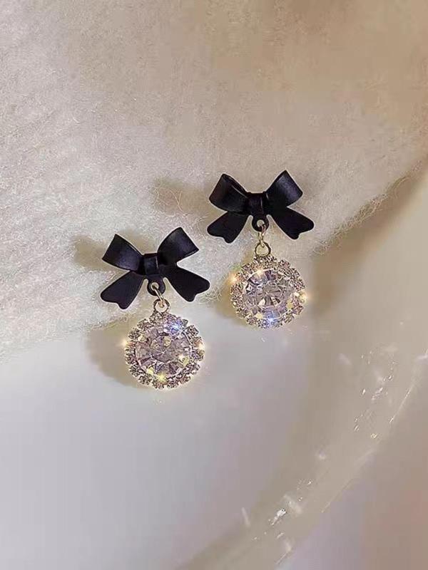 Rhinestone Decor Bowknot Design Dangle Earrings, Fashionable Jewelry for Women, Trendy All-match & Exquisite Jewelry for Birthday Gift