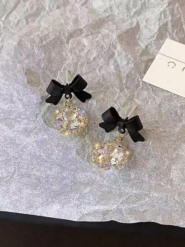 Rhinestone Decor Bowknot Design Dangle Earrings, Fashionable Jewelry for Women, Trendy All-match & Exquisite Jewelry for Birthday Gift