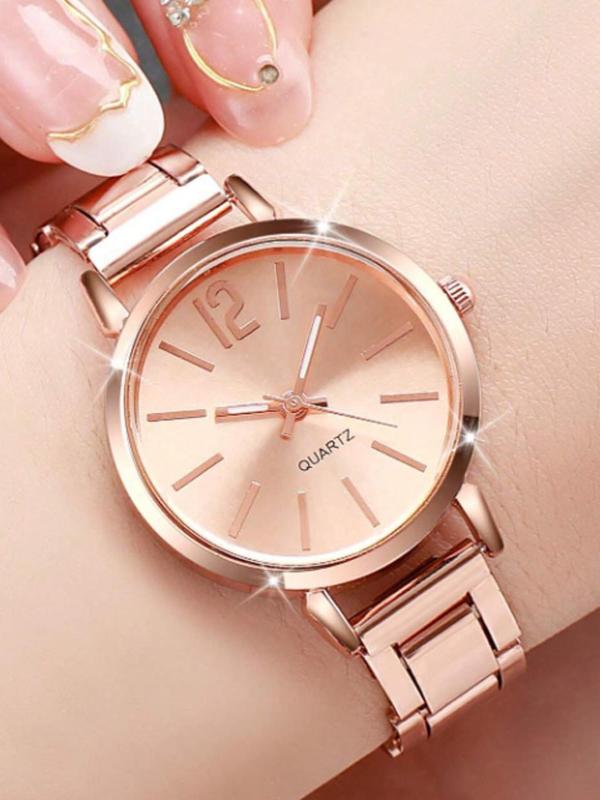 Women's Elegant Fashion Round Dial Analog Quartz Watch, 2024 New Style Casual Trendy Wristwatch, Trendy All-match Watch As Gift for Girlfriend without Box