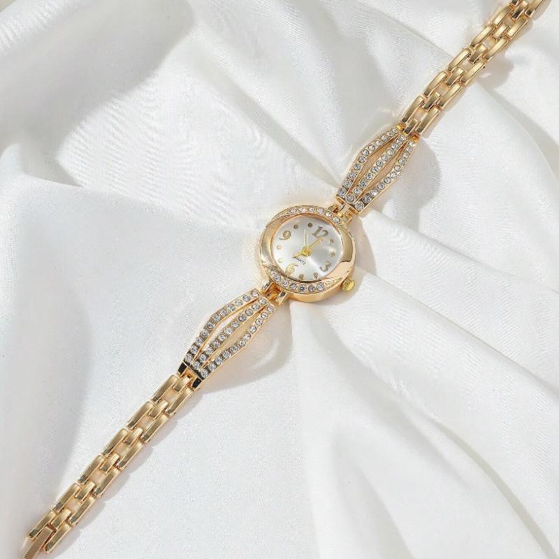 Elegant And Stylish Quartz Watch For Women With Rhinestone Decoration, Gold-Tone Chain, Suitable For Daily Wear As A Gift For Students Returning To School