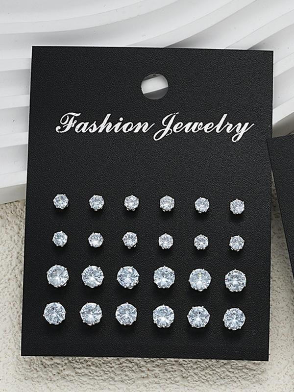 Unisex Street Trend Rhinestone Stud Earrings, 12 36 Pairs Trendy Heart Geometric Design Stud Earrings, Fashionable Jewelry for Women & Men