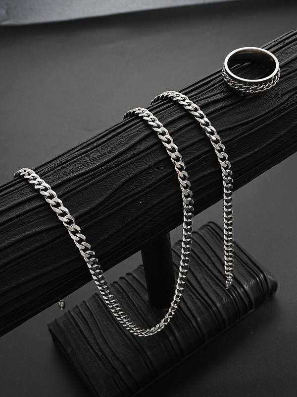 Summer Punk Style Hip Hop Cuban Chain Necklace & Bracelet & Ring Set As Gift, Trendy All-match & Exquisite Jewelry Set for Party, Daily Clothing Decor