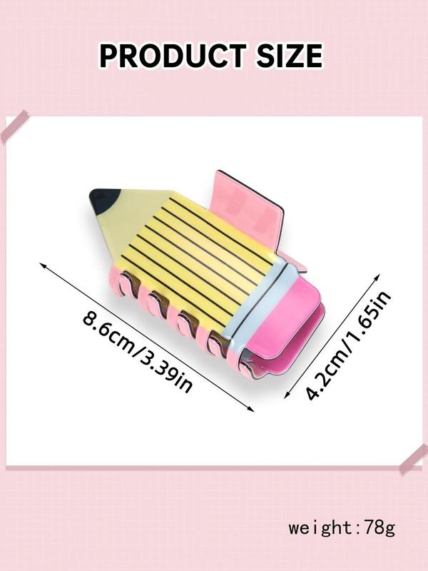 Cute Novelty Pencil Design Hair Claws, Fashionable Hair Claw Clips for Women & Girls, Minimalist Funny Hair Accessories As Gift for Teachers