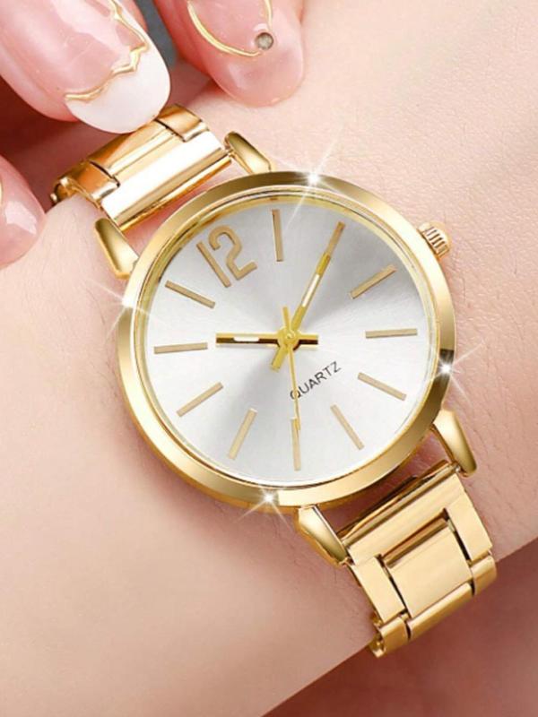 Women's Elegant Fashion Round Dial Analog Quartz Watch, 2024 New Style Casual Trendy Wristwatch, Trendy All-match Watch As Gift for Girlfriend without Box