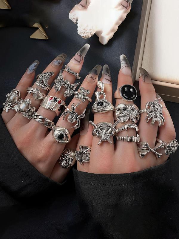 Punk Gothic Style Ring Set, Fashionable Skull & Spider Design Rings for Women & Men, Trendy All-match & Exquisite Jewelry for Birthday Gift