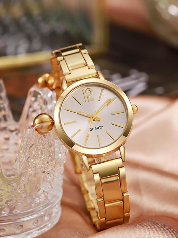 Women's Elegant Fashion Round Dial Analog Quartz Watch, 2024 New Style Casual Trendy Wristwatch, Trendy All-match Watch As Gift for Girlfriend without Box