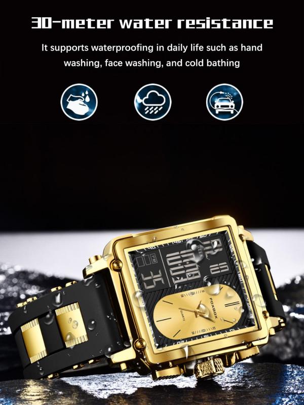 Men's Casual Fashion Square Dial Digital Analog Quartz Watch, Fashion Waterproof Watch for Party, Trendy All-match & Exquisite Watch for Gift with Box Watches For Men