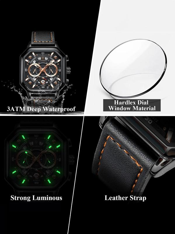 Men's Business Fashion Waterproof Luminous Dial Quartz Watch, Fashion Watch for Party, Daily Clothing Decor, Trendy All-match & Exquisite Watch for Birthday Gift with Box