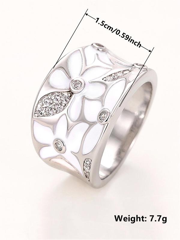 Fashion Flower Pattern Rhinestone Decorated Wide Ring Perfect As Gift, Elegant Women's Wedding Engagement Bridal Jewelry Gift, Classic Fashion Accessories for Daily Wear