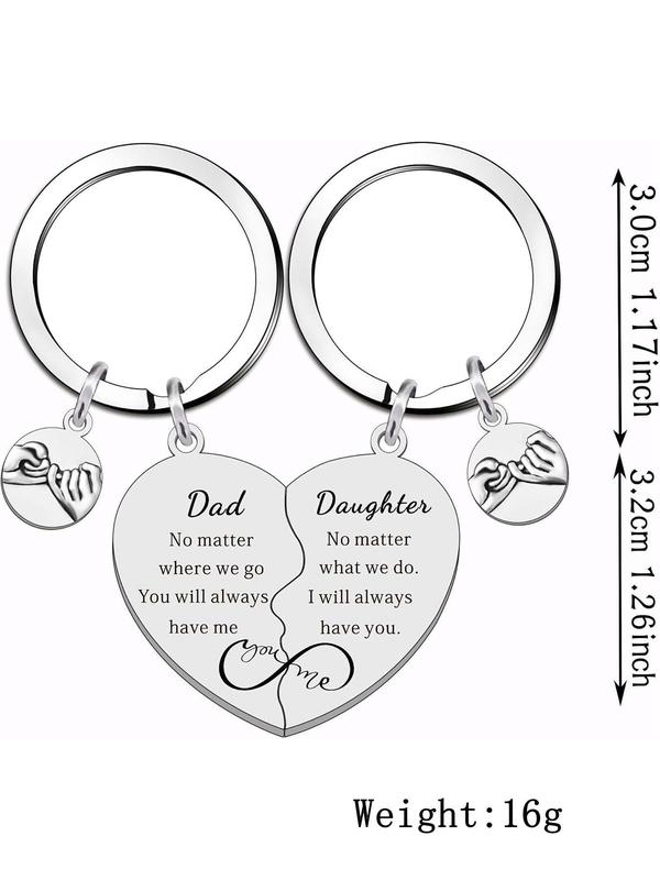 Fashion Letter Pattern Heart Splicing Design Stainless Steel Keychain, Cute Keychain for Dad & Daughter, Trendy All-match Keychain for Birthday Gift