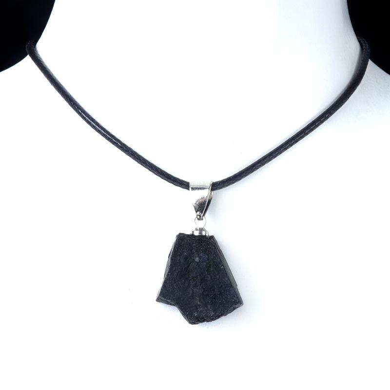 Black Tourmaline Rough Stone Pendant Natural Crystal Irregular Pendants with Shape Tourmaline Ore Specimen Necklace