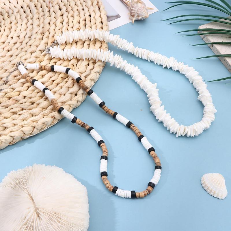 Puka Shell Necklace Men Women Natural Shell Choker Necklace Adjustable Seashell Surfer Necklace Bracelet Beach Jewelry Set