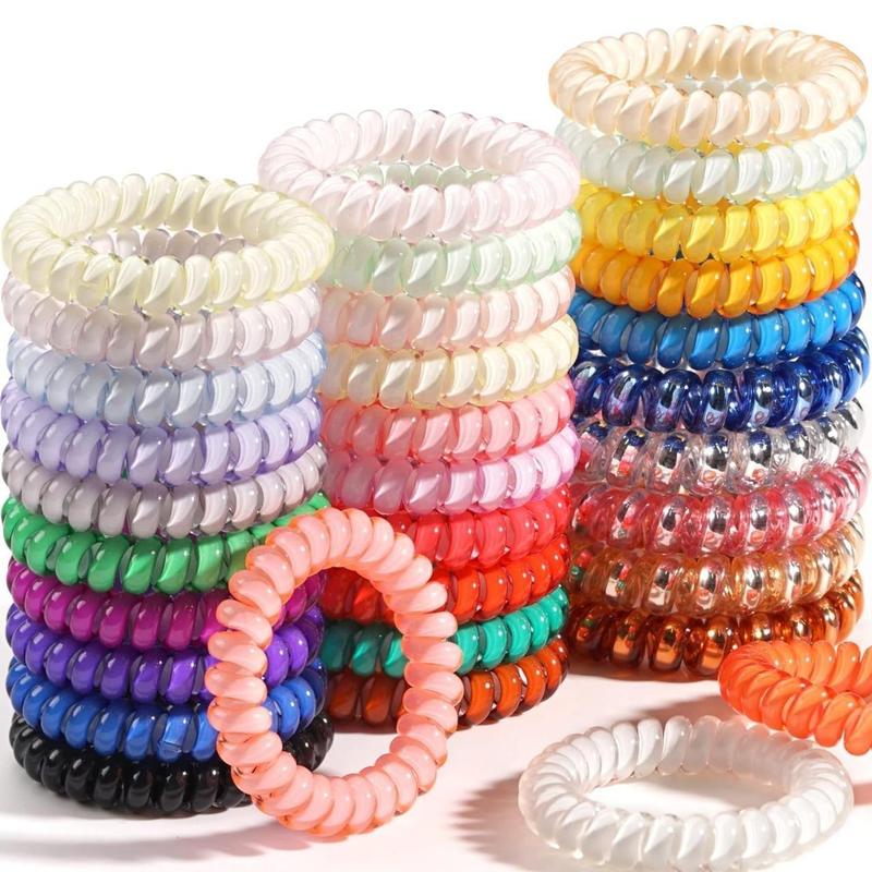 32Pcs Spiral Hair Ties,No Crease Coil Hair Ties,Phone Cord Hair Elastics Coils,Candy Colors Spiral Bracelets Ponytail Holders Hair Accessories for Women Girls