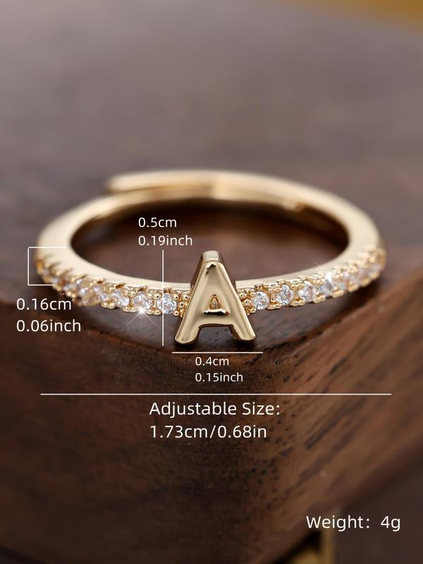 Fashion Letter Detail Rhinestone Decorated Ring, Simple Stacking Finger Ring for Women & Men for Party, Daily Clothing Decor, Trendy All-match & Exquisite Jewelry for Birthday Gift