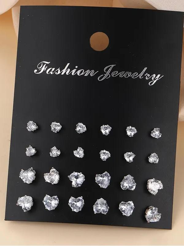 Unisex Street Trend Rhinestone Stud Earrings, 12 36 Pairs Trendy Heart Geometric Design Stud Earrings, Fashionable Jewelry for Women & Men