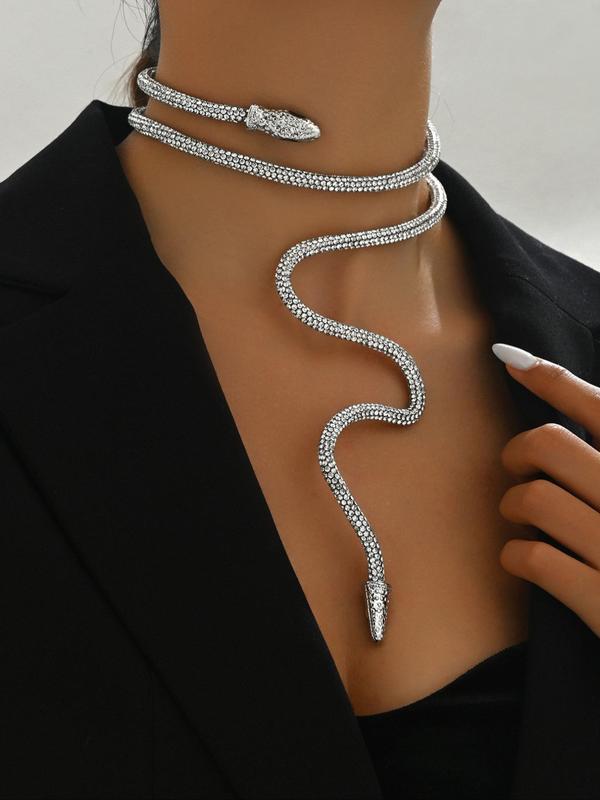 Street Style Snake Design Choker, Rhinestone Decor Free Bendable Necklace for Women, Fashionable Jewelry for Party, Daily Decor, Trendy All-match & Exquisite Jewelry for Birthday Gift