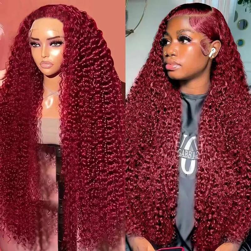 Tahikie 99J Burgundy Colored 13x6 HD Lace Front Deep Curly Human Hair Wigs