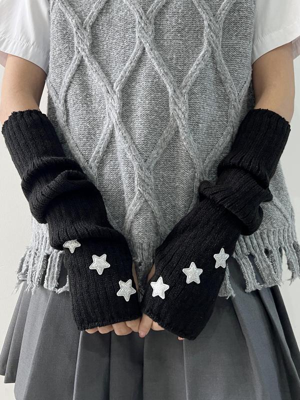 Women's Comfort Trendy Star Decor Arm Sleeves, Cozy Warm Arm Sleeves for Daily Wear, Fashion Y2k Accessories for Women & Girls, Cute Accessories As Gift