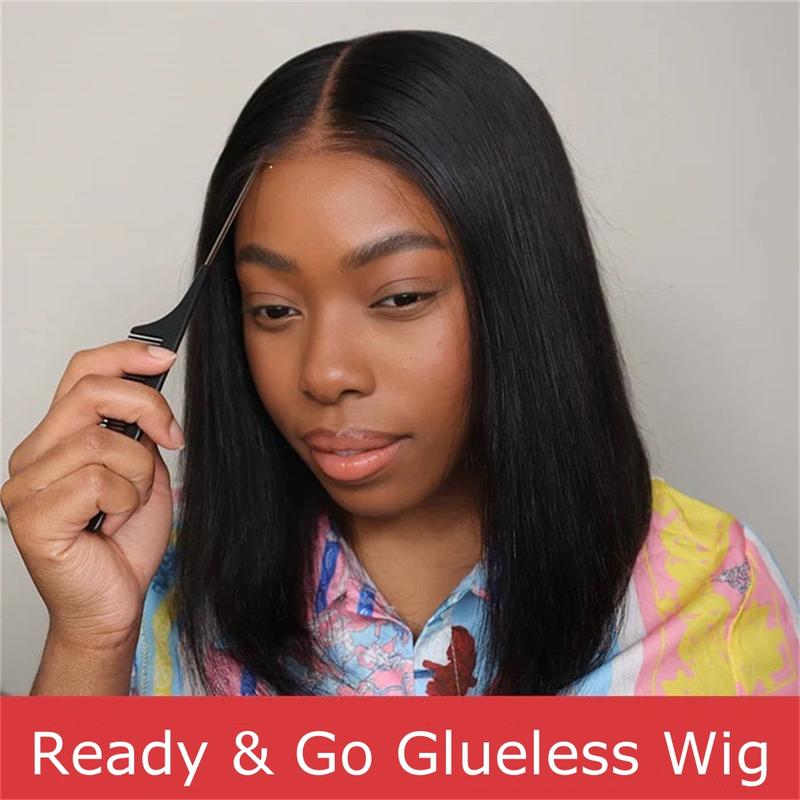 Ready And Go Bob Wigs Human Hair Straight Short Bob Wig Pre Cut 7x4 Lace Closure Wig 7x5 Bob Wig Pre Bleached Pre Plucked Glueless Wig Wiggins Hair