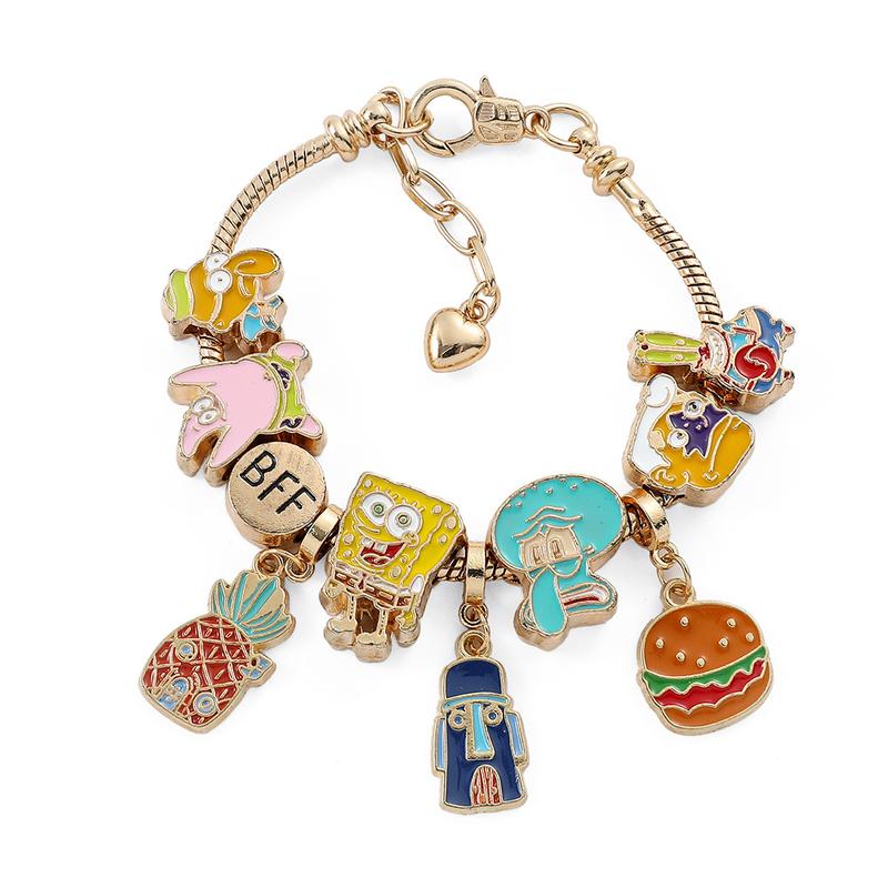 Cartoon fashion SpongeBob SquarePants chain cute zinc alloy dripping oil DIY beaded bracelet jewelry