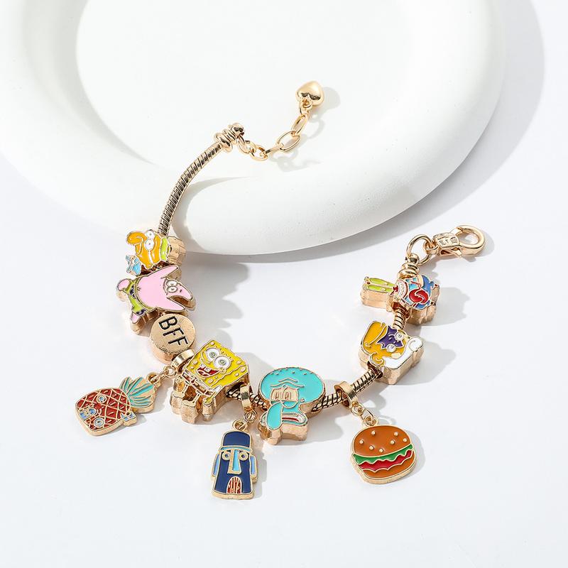 Cartoon fashion SpongeBob SquarePants chain cute zinc alloy dripping oil DIY beaded bracelet jewelry