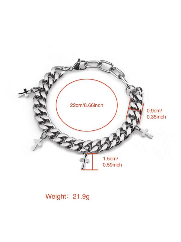 2024 Summer Trendy Easter Cross Charm Matching Bracelet, Punk Design Simple Cuban New Trendy Bracelet for Daily Used, Stainless Steel Jewelry for Men & Women, Black Friday Deal